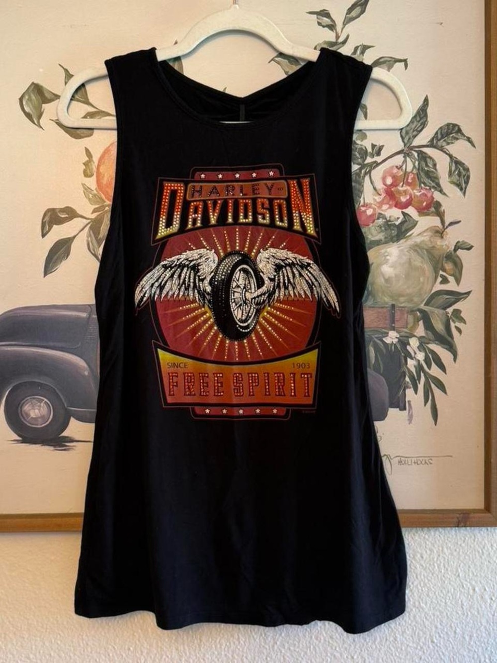 Harley-Davidson Black Tank with Red and Orange 'Free Spirit' Graphic